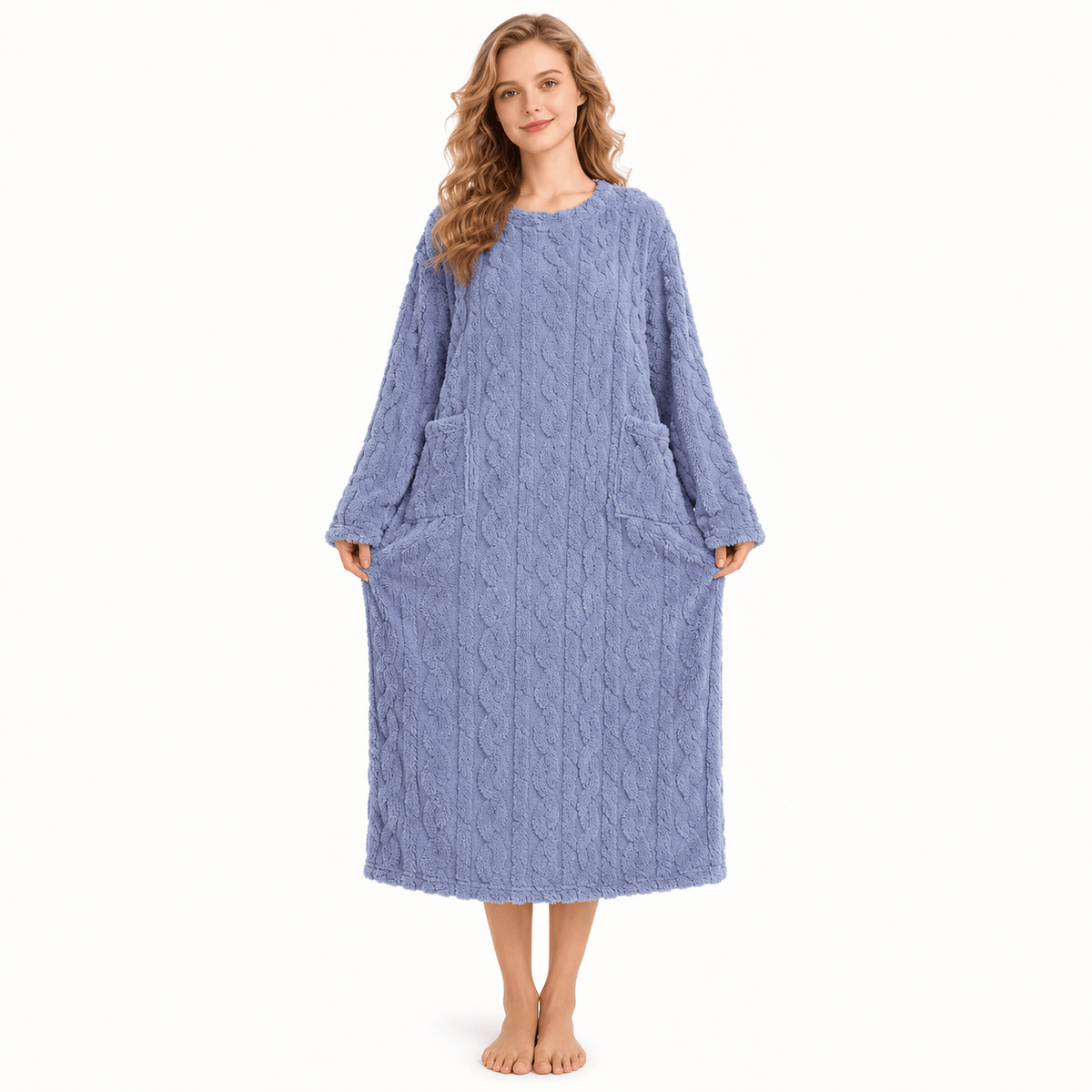 Robe de Chambre Femme Polaire Longue Double Poches Hiver