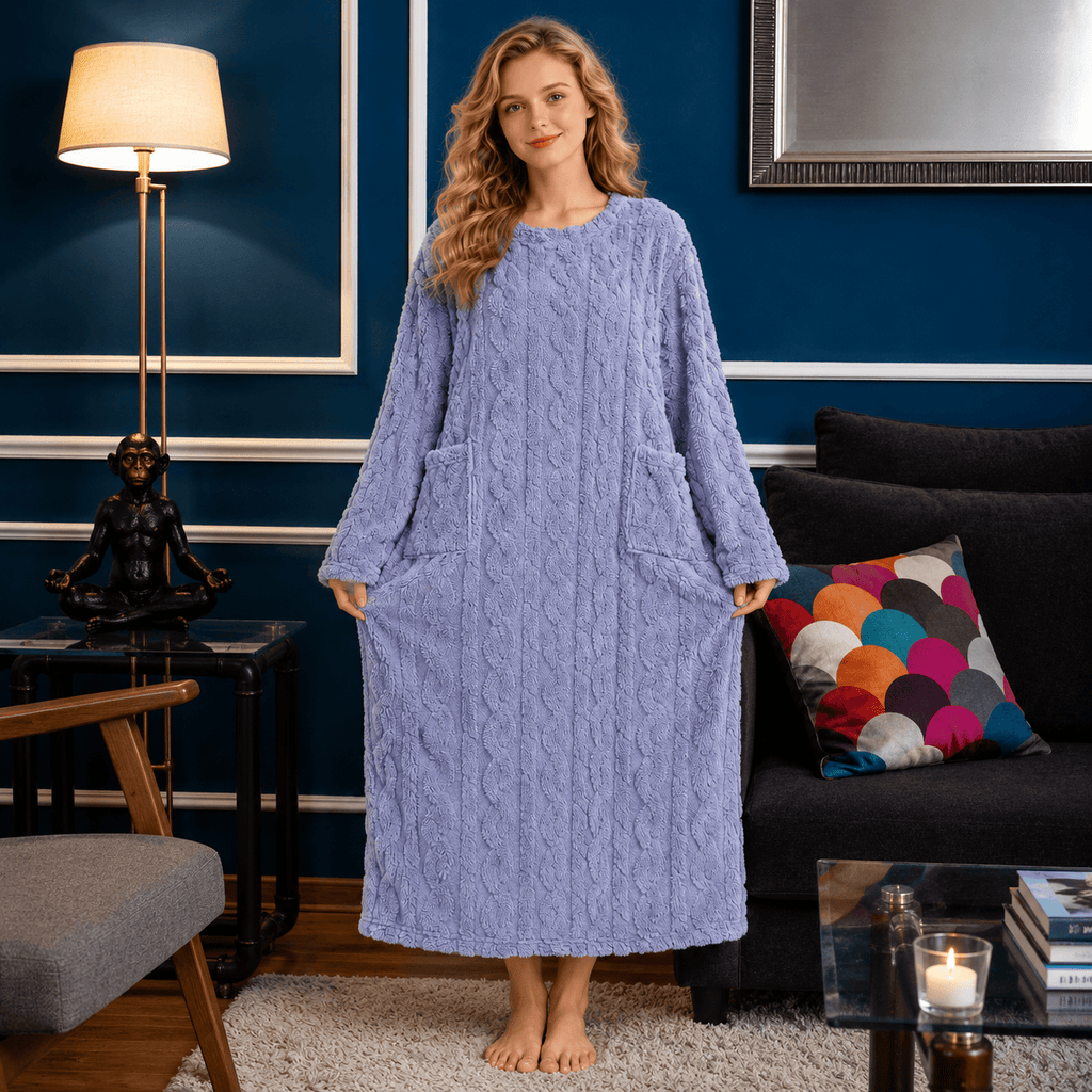 Robe de Chambre Femme Polaire Longue Double Poches Hiver