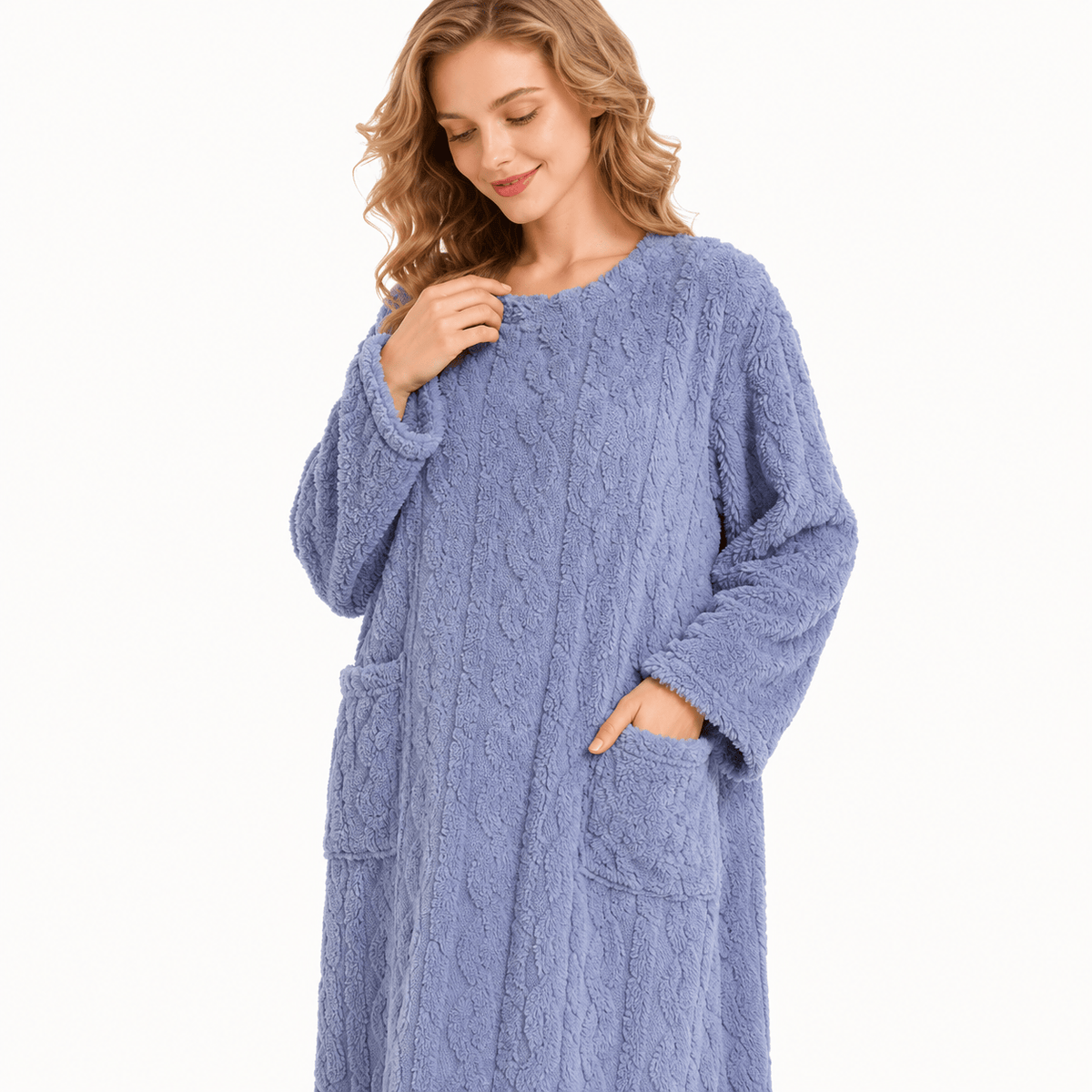 Robe de Chambre Femme Polaire Longue Double Poches Hiver