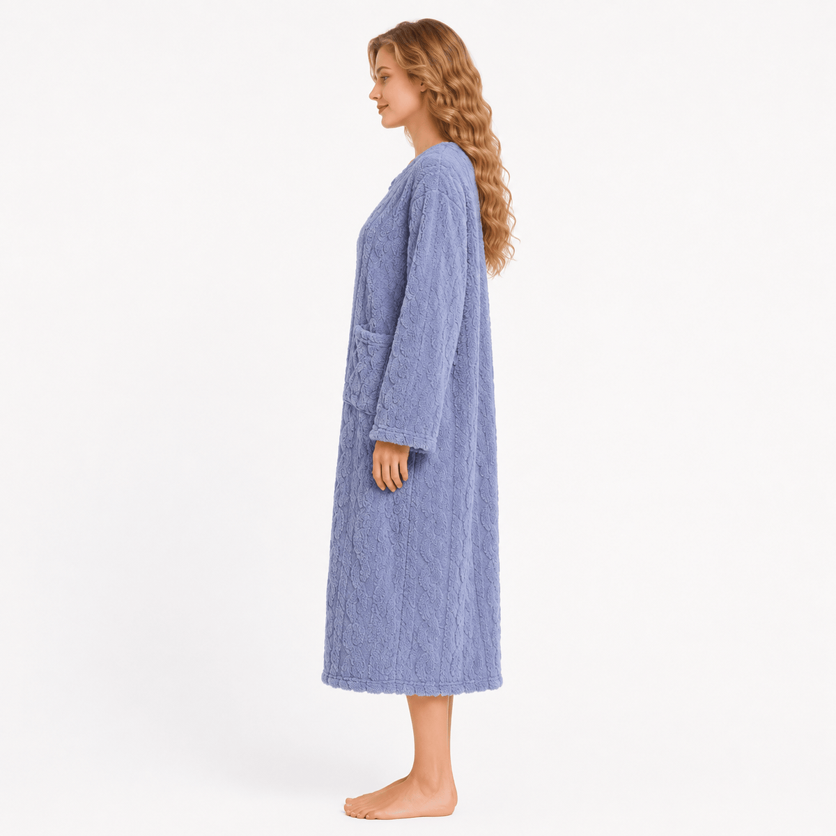 Robe de Chambre Femme Polaire Longue Double Poches Hiver