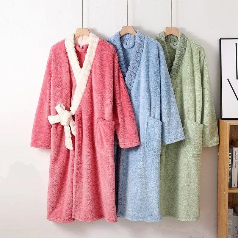 Robe de Chambre Femme Polaire Patchwork Douce Hiver