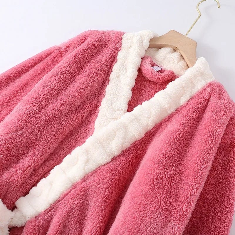 Robe de Chambre Femme Polaire Patchwork Douce Hiver