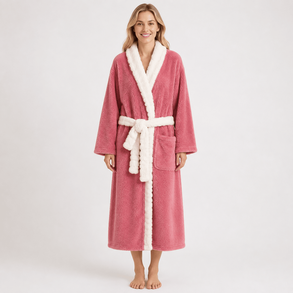 Robe de Chambre Femme Polaire Patchwork Douce Hiver