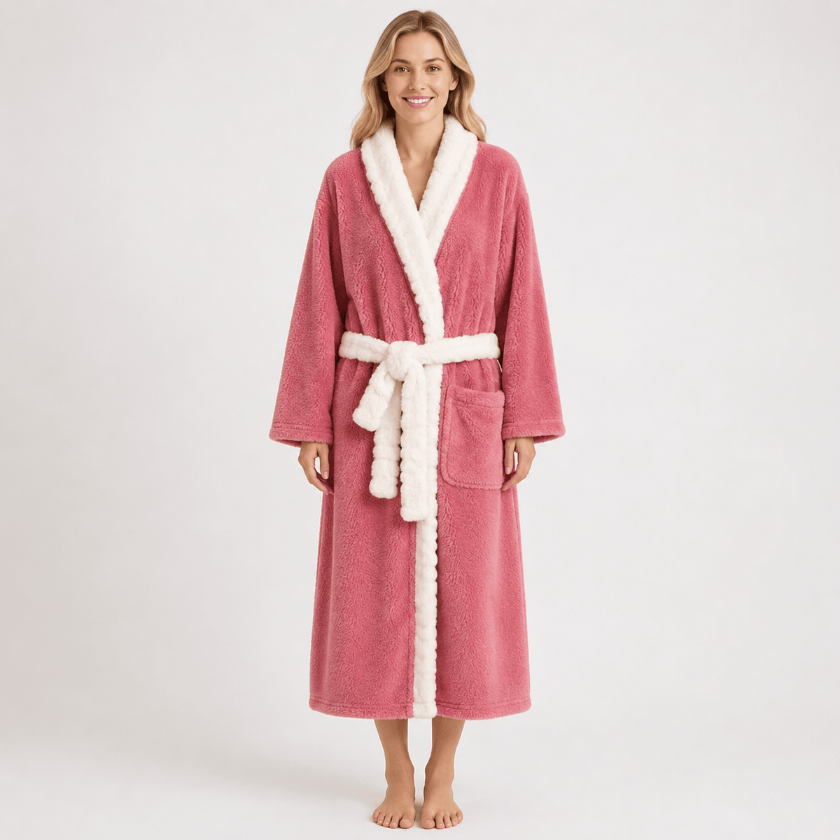 Robe de Chambre Femme Polaire Patchwork Douce Hiver