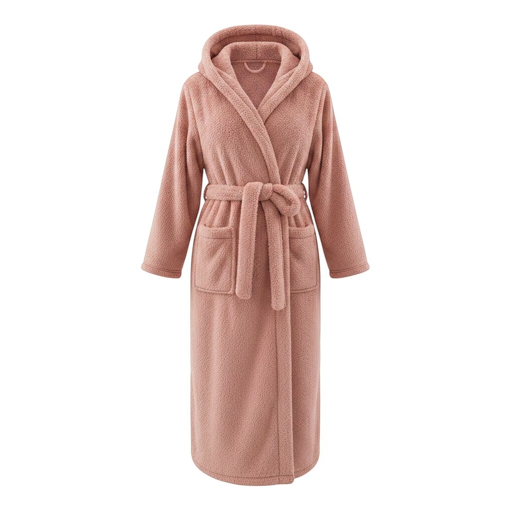 Robe de Chambre Femme Polaire Ultra Épaisse à Capuche Rose