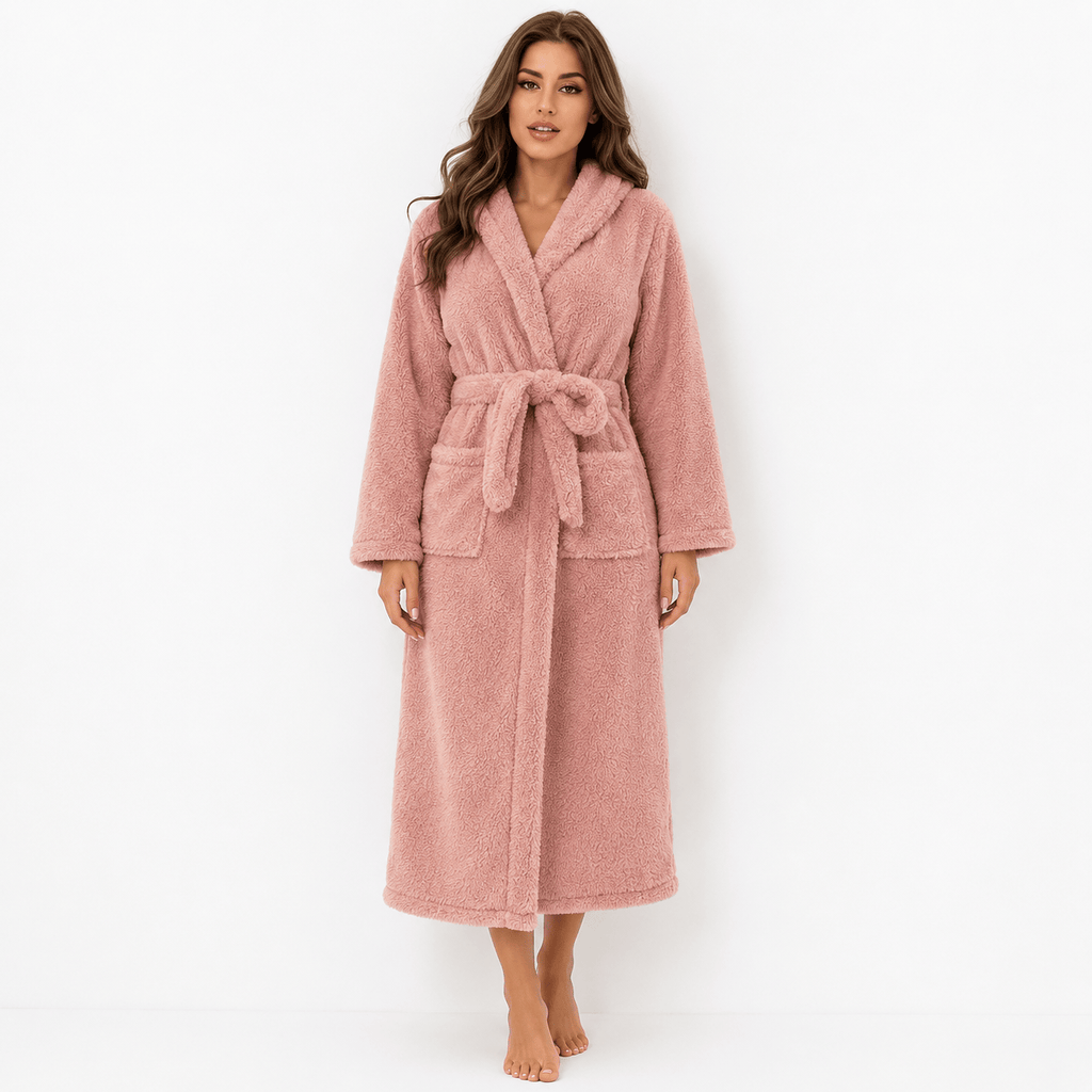 Robe de Chambre Femme Polaire Ultra Épaisse à Capuche Rose
