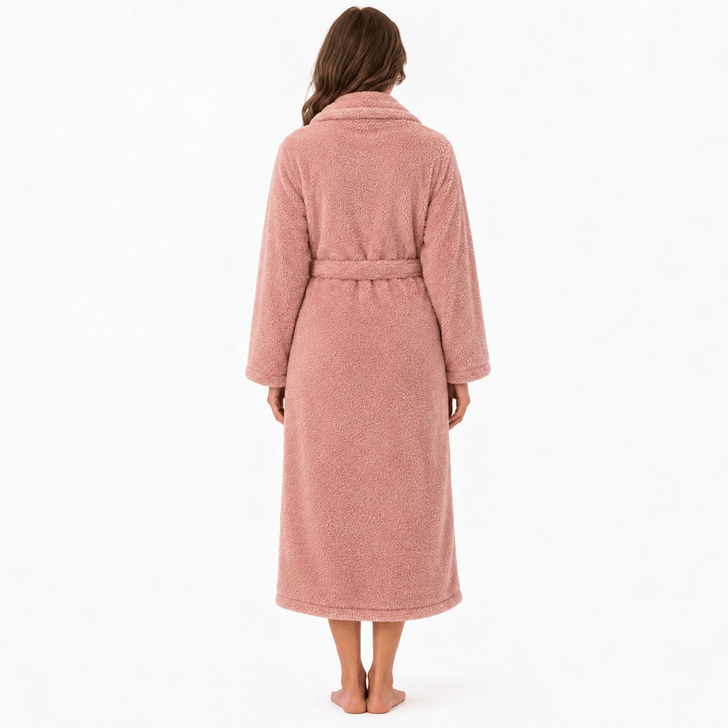 Robe de Chambre Femme Polaire Ultra Épaisse à Capuche Rose