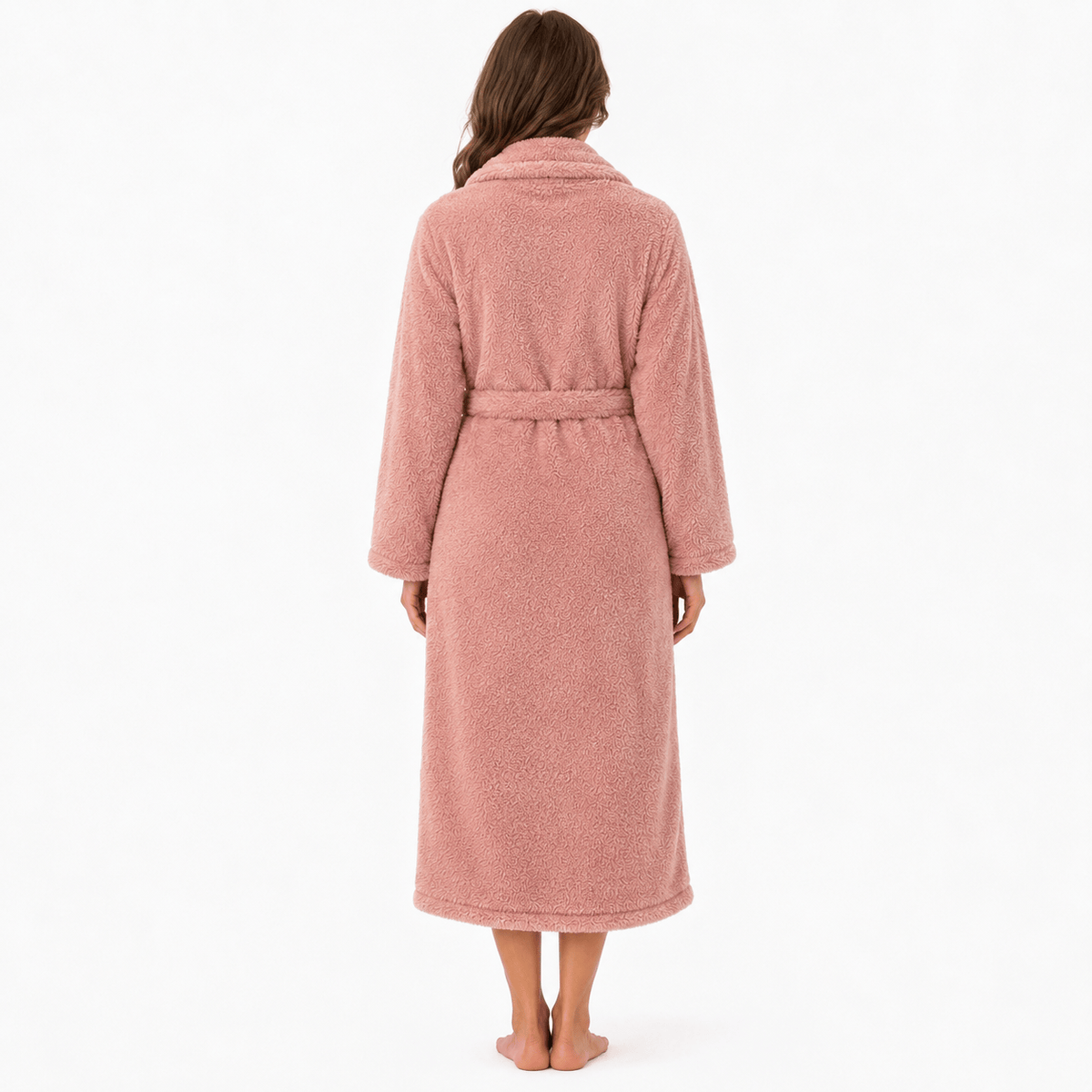 Robe de Chambre Femme Polaire Ultra Épaisse à Capuche Rose