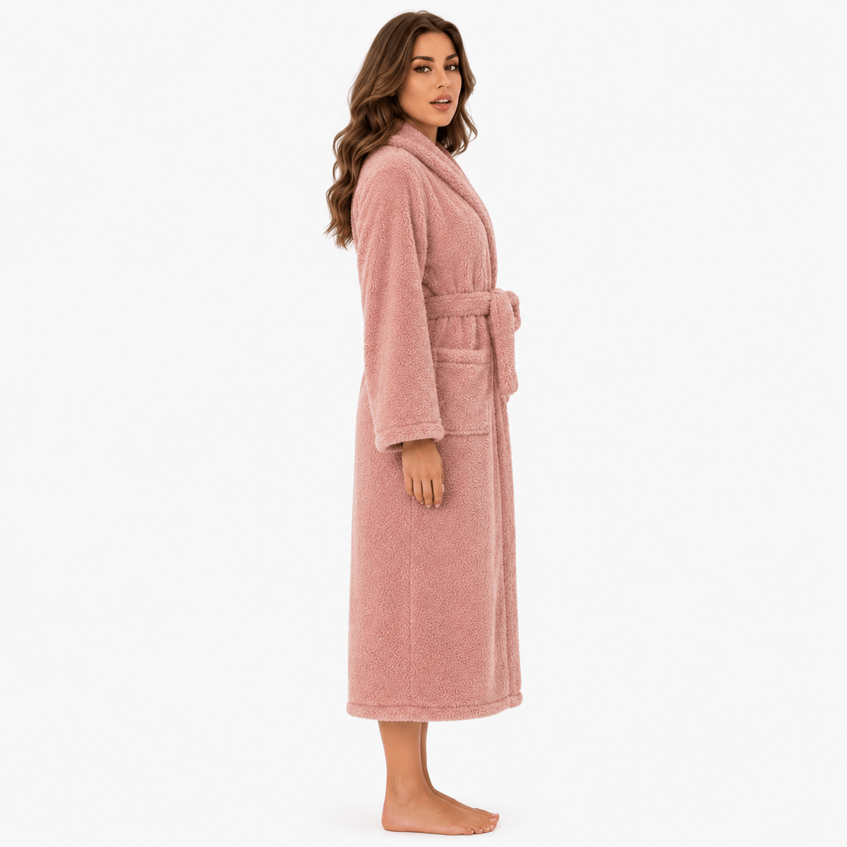 Robe de Chambre Femme Polaire Ultra Épaisse à Capuche Rose