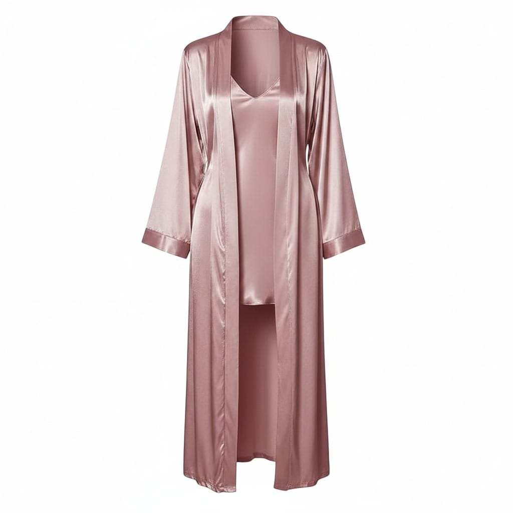 Robe de Chambre Femme Satin Courte avec Nuisette 2 Pièces