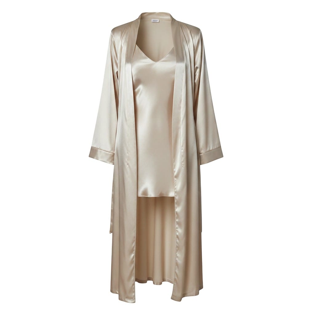Robe de Chambre Femme Satin Courte avec Nuisette 2 Pièces