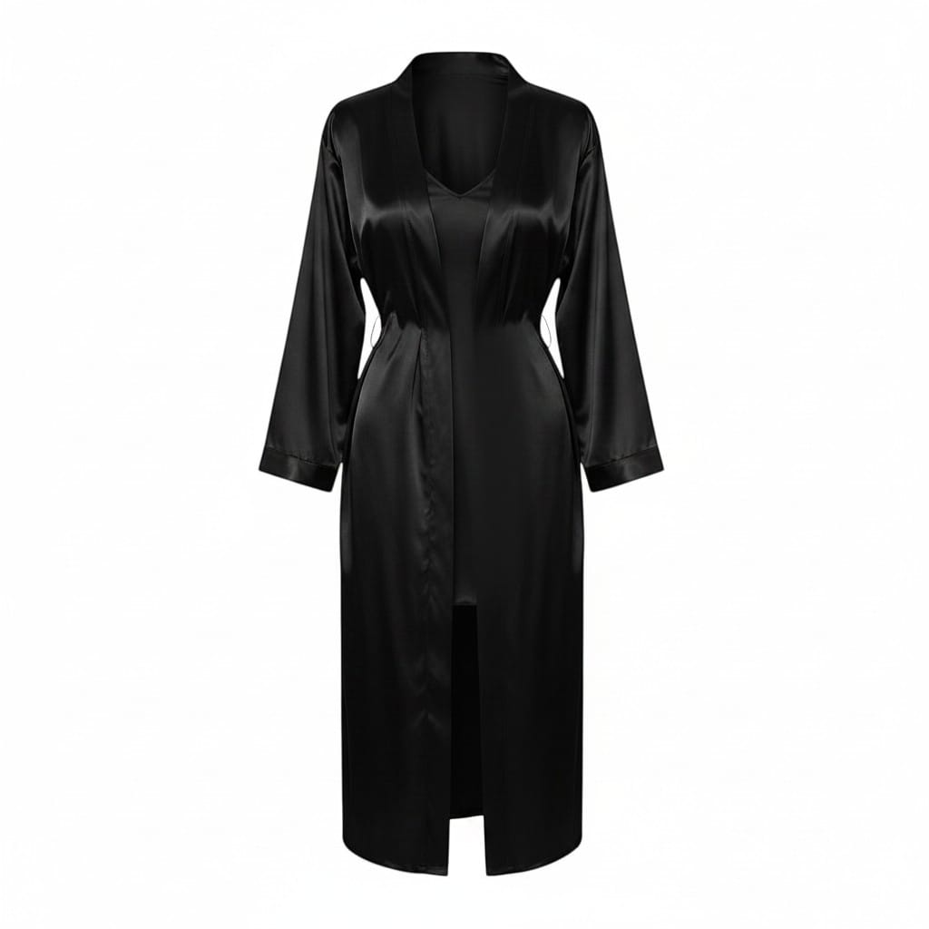 Robe de Chambre Femme Satin Courte avec Nuisette 2 Pièces