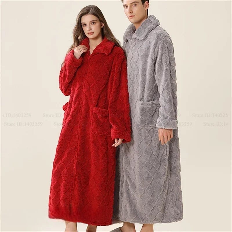 Robe de Chambre Homme Polaire Corail Long Zippé Carreaux