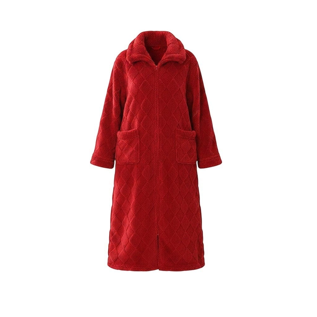 Robe de Chambre Homme Polaire Corail Long Zippé Carreaux