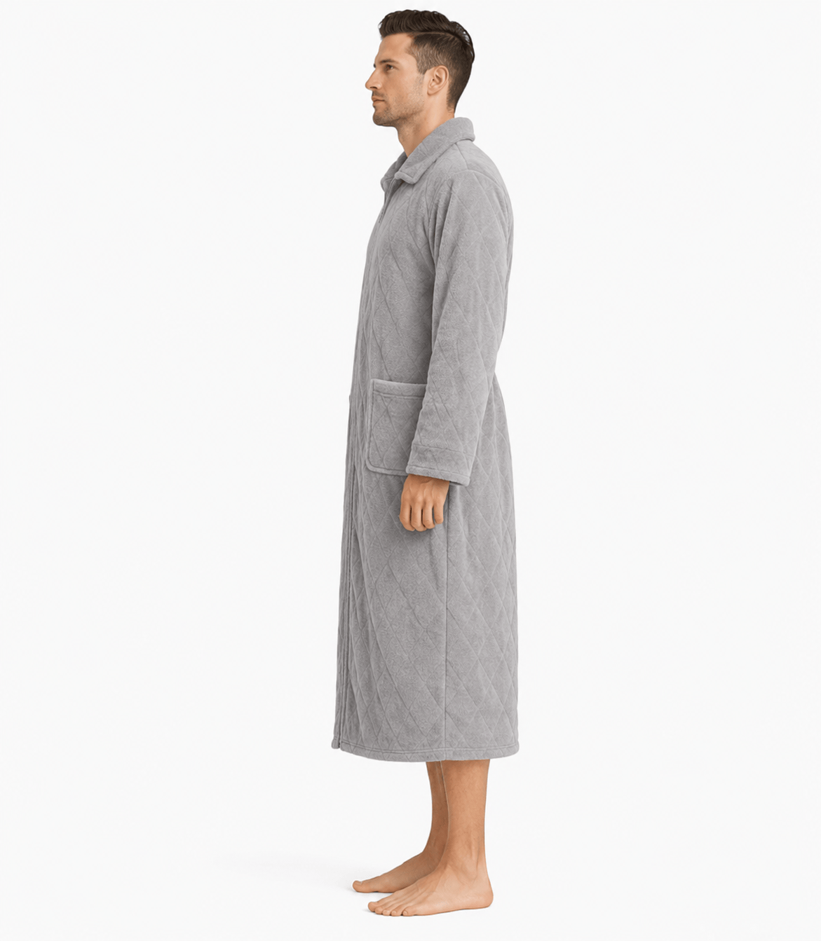 Robe de Chambre Homme Polaire Corail Long Zippé Carreaux
