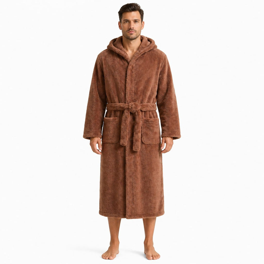 Robe de Chambre Homme Polaire Épais à Capuche Hiver