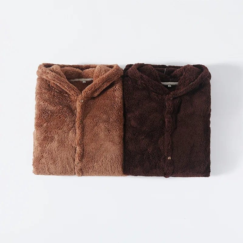 Robe de Chambre Homme Polaire Épais à Capuche Hiver