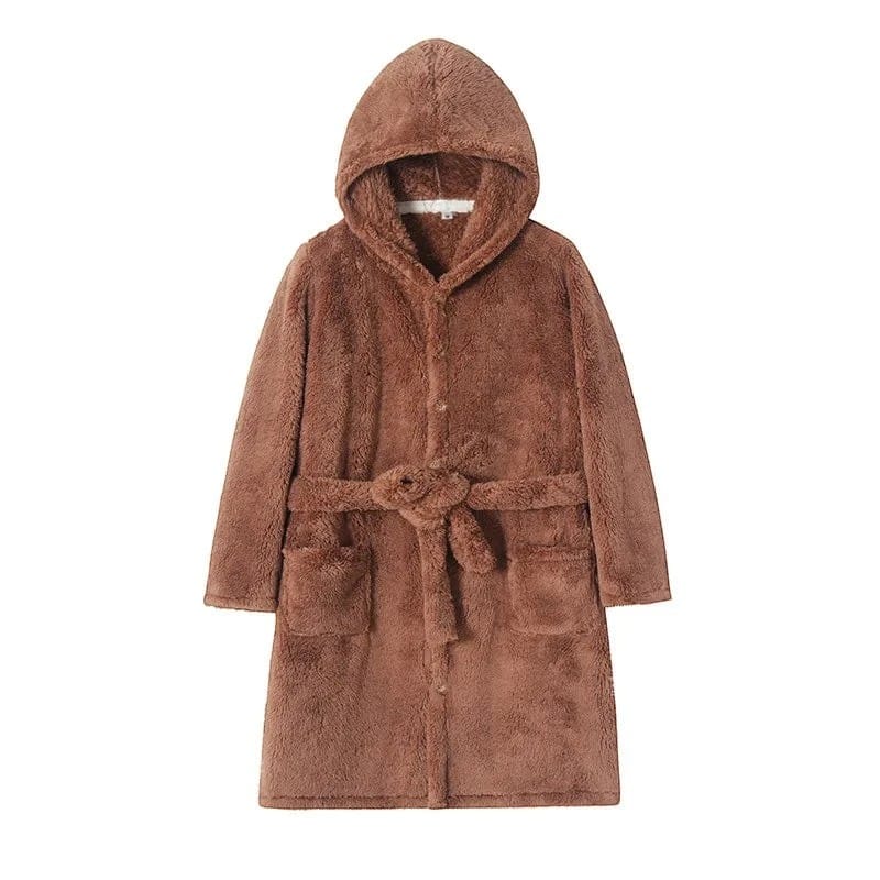 Robe de Chambre Homme Polaire Épais à Capuche Hiver