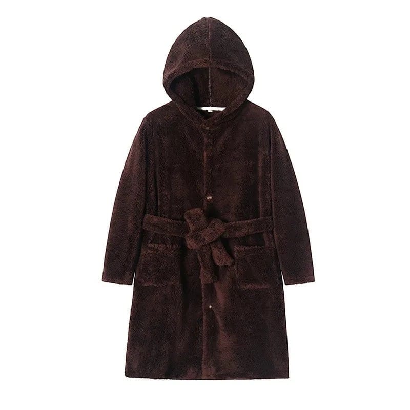 Robe de Chambre Homme Polaire Épais à Capuche Hiver