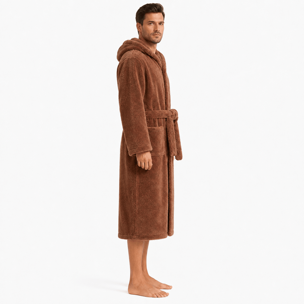 Robe de Chambre Homme Polaire Épais à Capuche Hiver