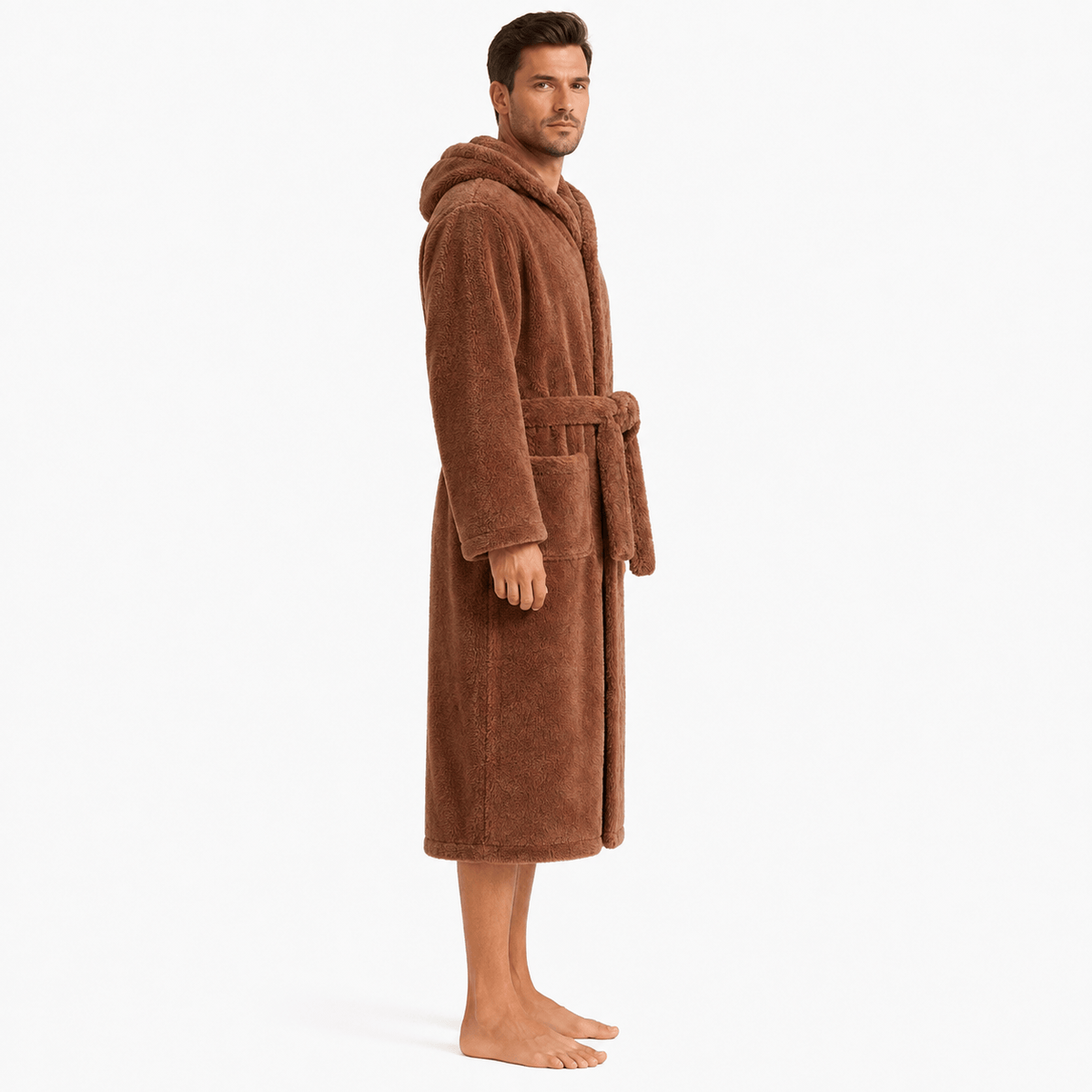 Robe de Chambre Homme Polaire Épais à Capuche Hiver
