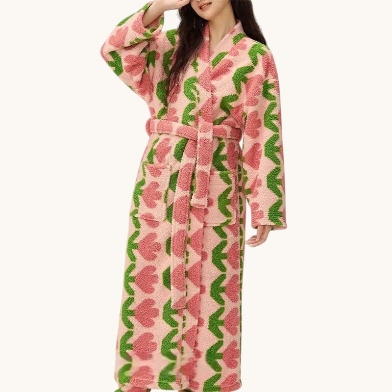 Robe de Chambre Polaire Femme Long Fleuri Épais