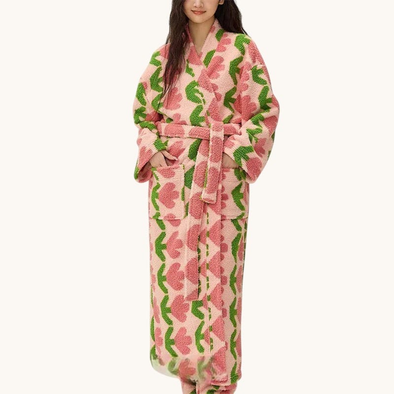 Robe de Chambre Polaire Femme Long Fleuri Épais