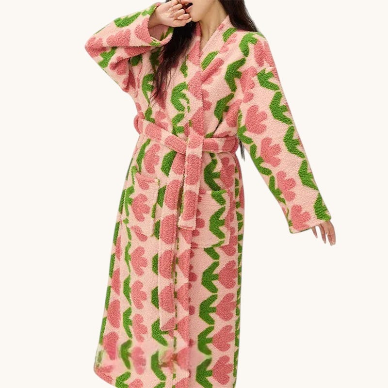 Robe de Chambre Polaire Femme Long Fleuri Épais