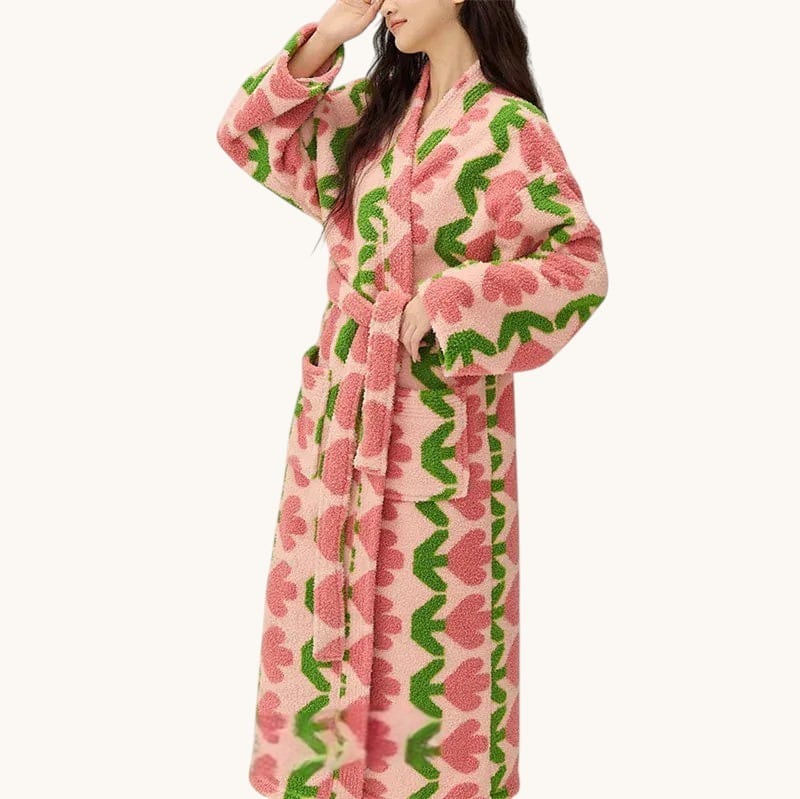 Robe de Chambre Polaire Femme Long Fleuri Épais