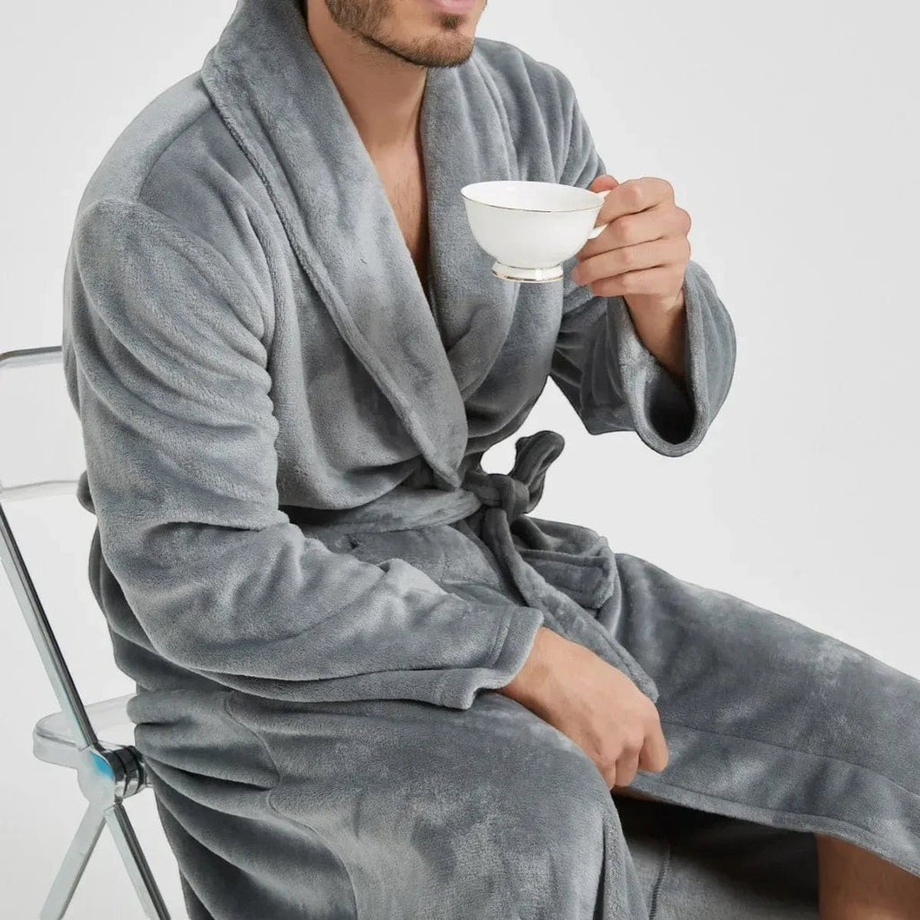 Robe de Chambre Polaire Homme Mi-Long Épais