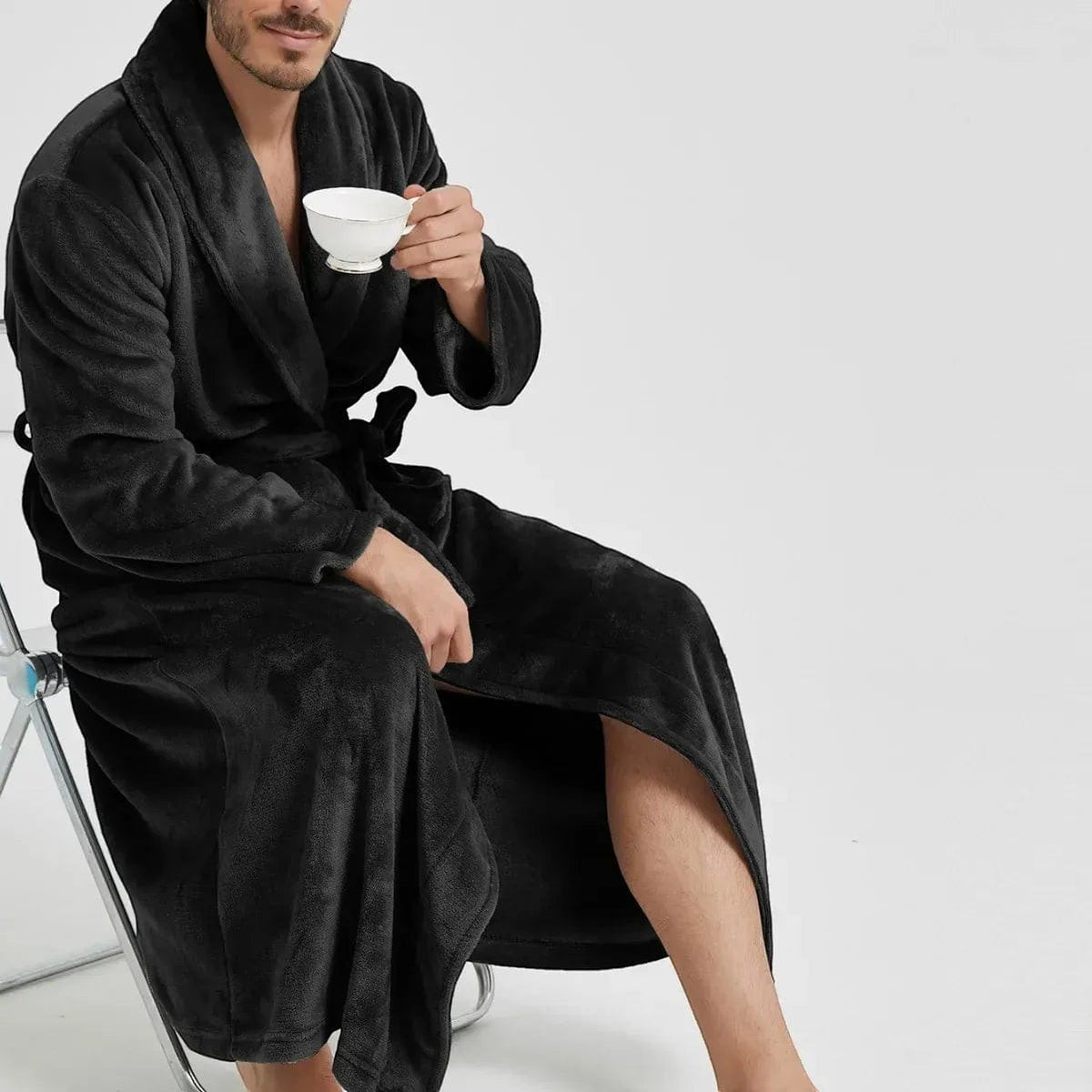 Robe de Chambre Polaire Homme Mi-Long Épais