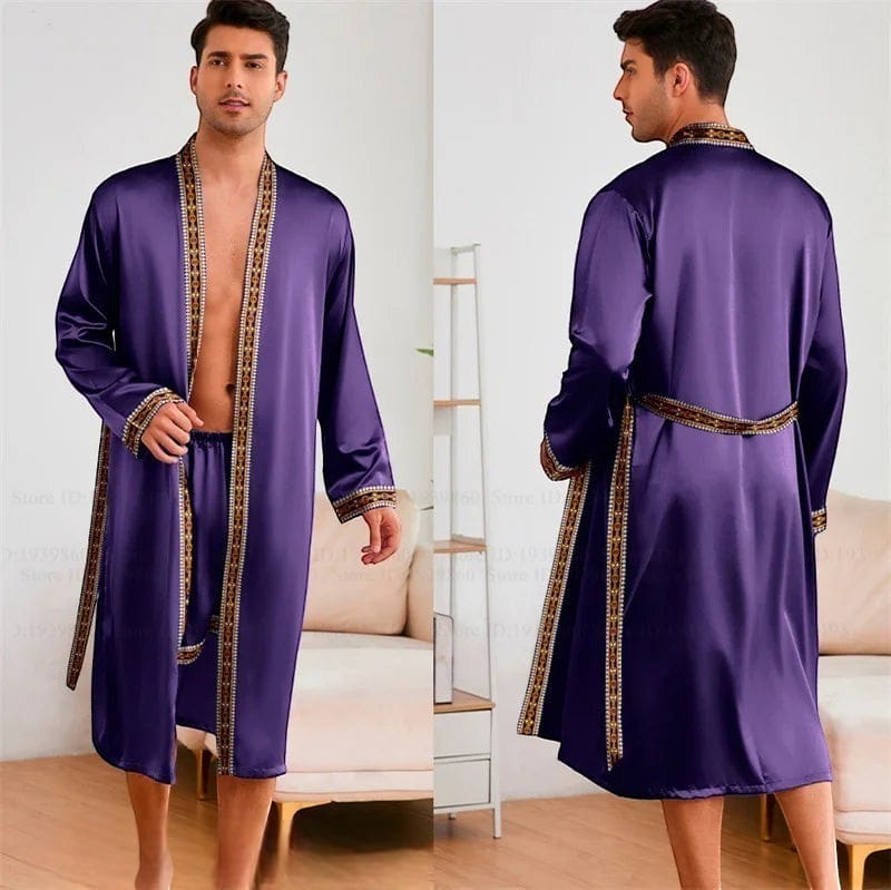 Robe de Chambre Satin Homme Ensemble 2 Pièces Luxe