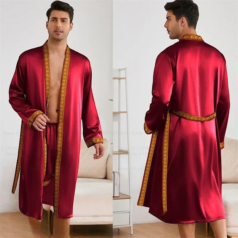 Robe de Chambre Satin Homme Ensemble 2 Pièces Luxe