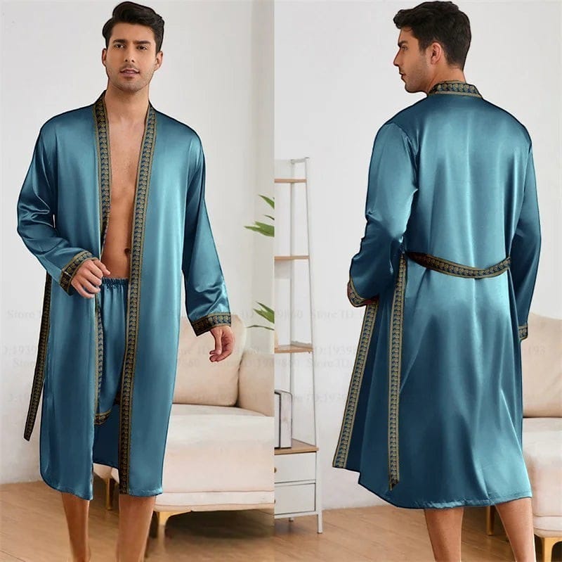 Robe de Chambre Satin Homme Ensemble 2 Pièces Luxe