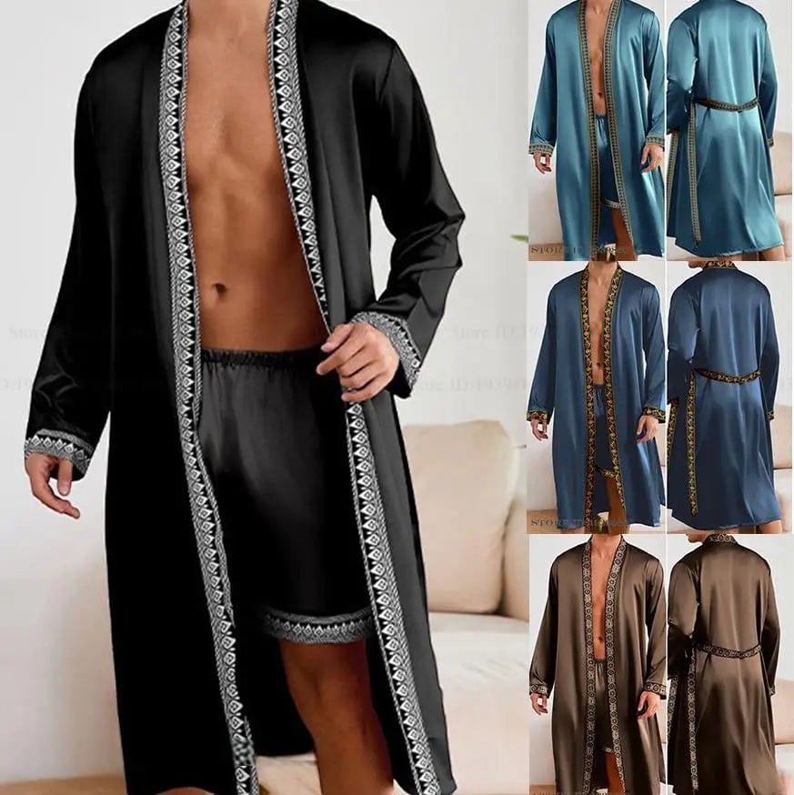 Robe de Chambre Satin Homme Ensemble 2 Pièces Luxe