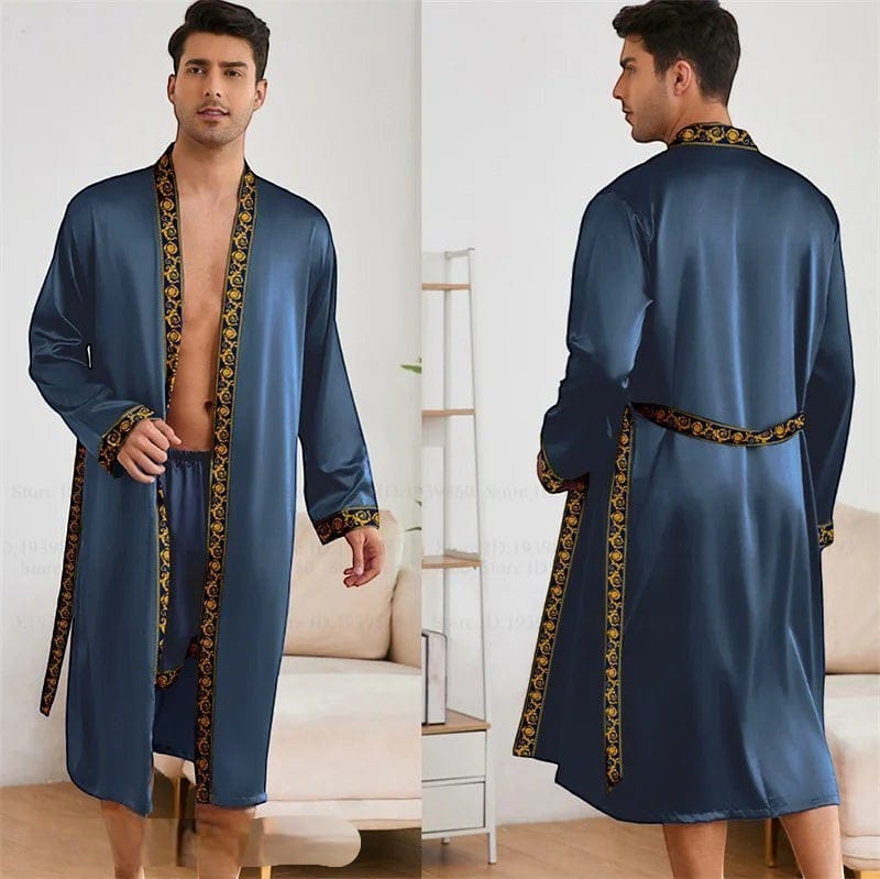 Robe de Chambre Satin Homme Ensemble 2 Pièces Luxe