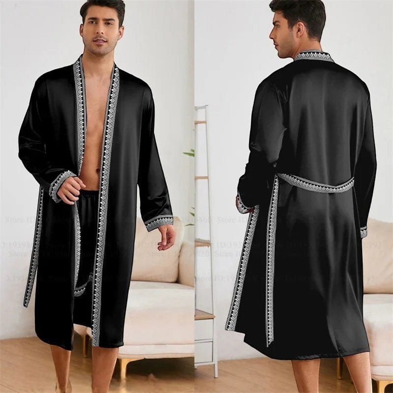 Robe de Chambre Satin Homme Ensemble 2 Pièces Luxe