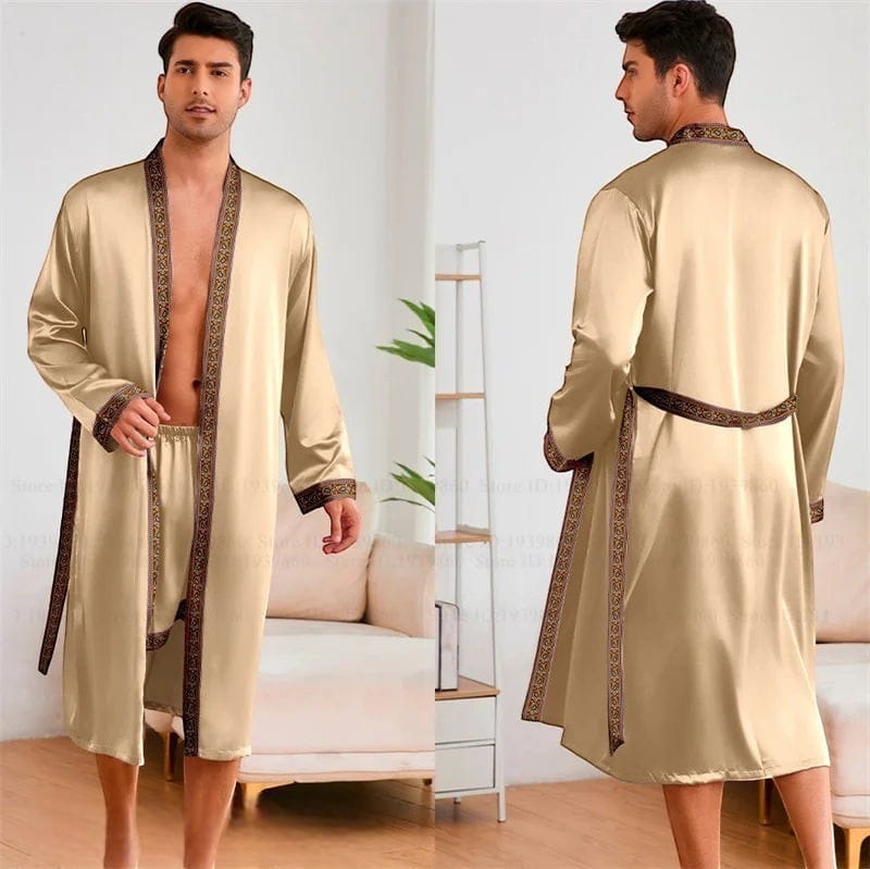 Robe de Chambre Satin Homme Ensemble 2 Pièces Luxe