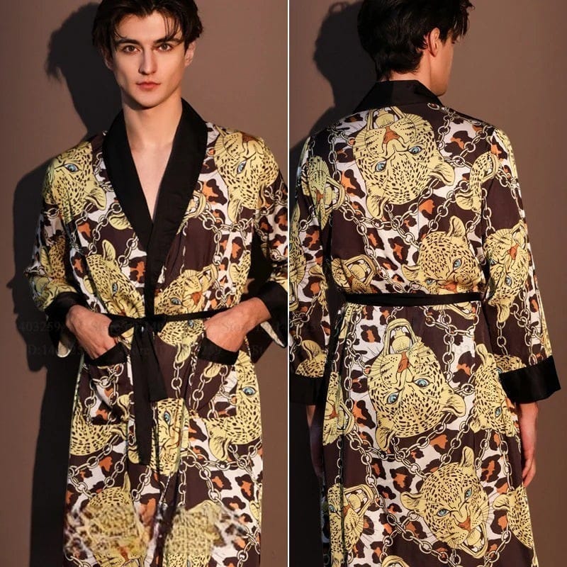 Robe de Chambre Satin Homme Jacquard Tigre