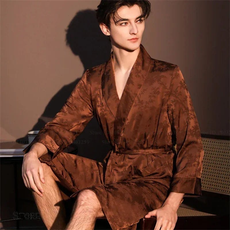 Robe de Chambre Satin Homme Jacquard Tigre Image