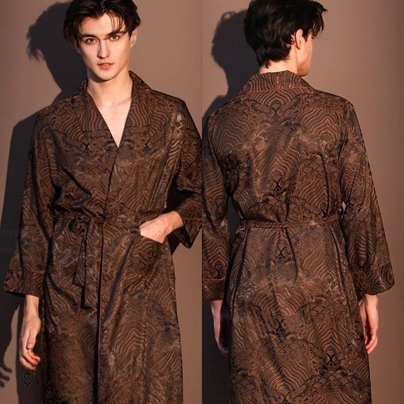 Robe de Chambre Satin Homme Jacquard Tigre