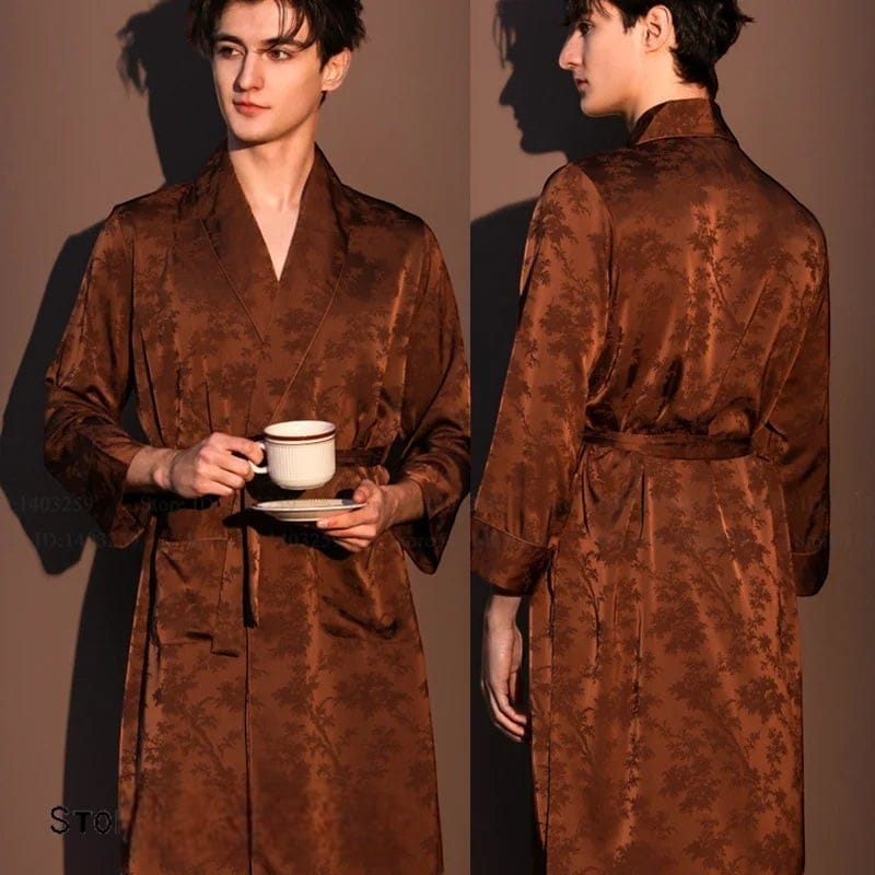 Robe de Chambre Satin Homme Jacquard Tigre
