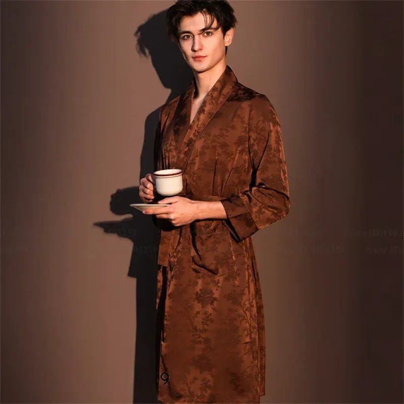 Robe de Chambre Satin Homme Jacquard Tigre
