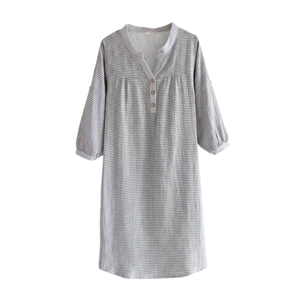 Robe de nuit Femme Longue Carreaux Manches Longues Col V