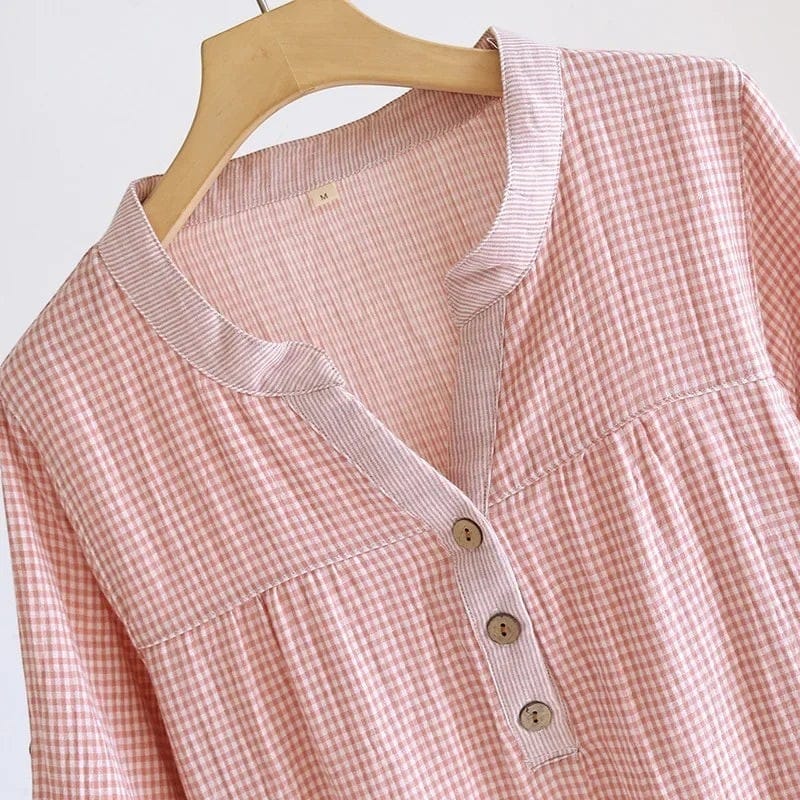 Robe de nuit Femme Longue Carreaux Manches Longues Col V Image