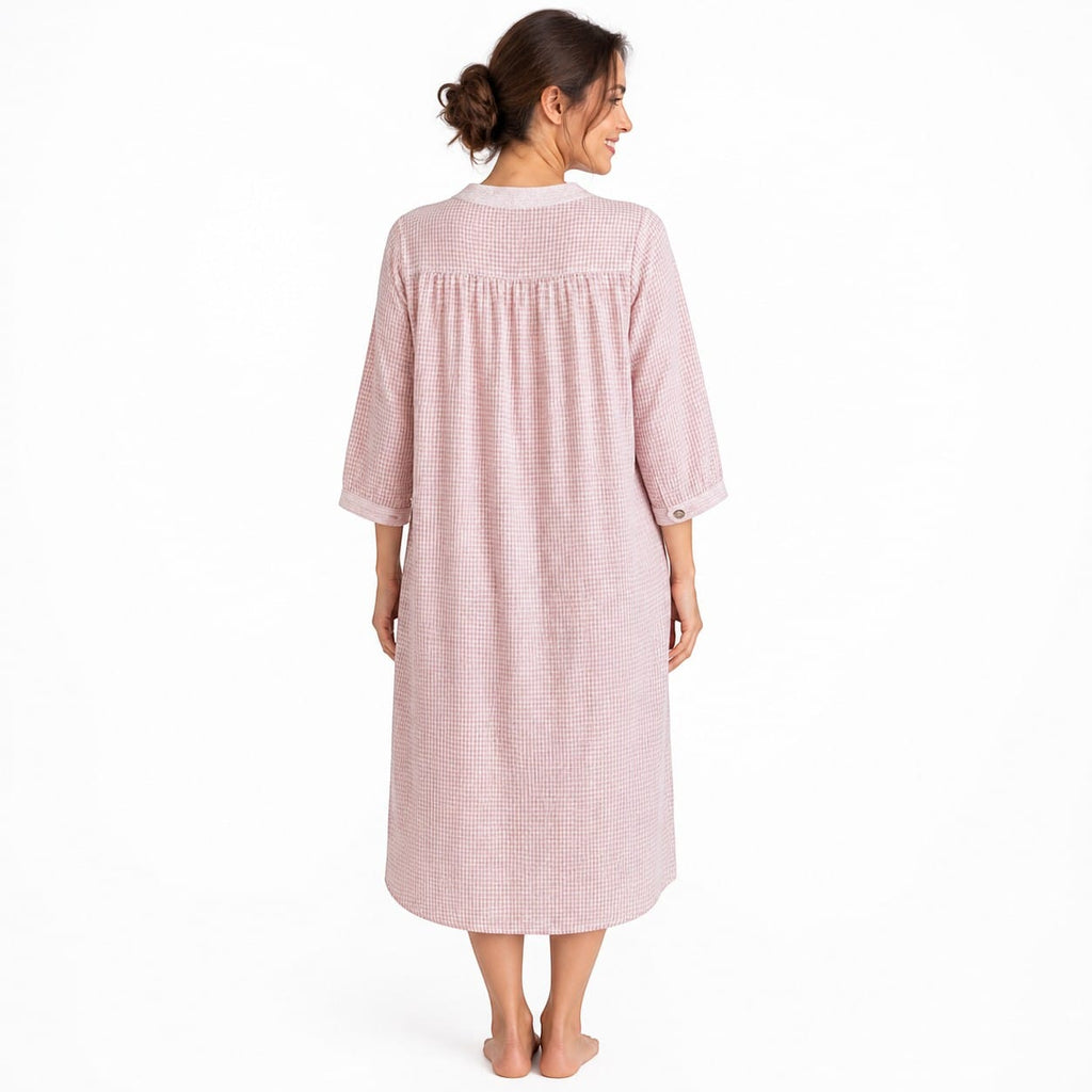 Robe de nuit Femme Longue Carreaux Manches Longues Col V