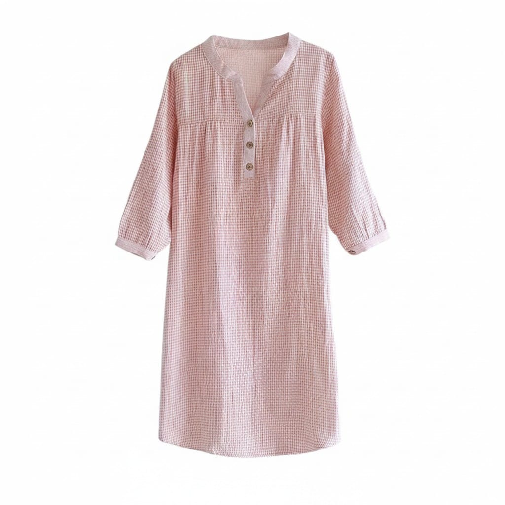 Robe de nuit Femme Longue Carreaux Manches Longues Col V