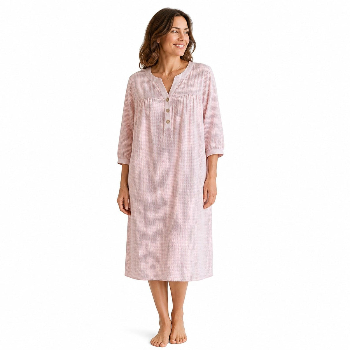 Robe de nuit Femme Longue Carreaux Manches Longues Col V